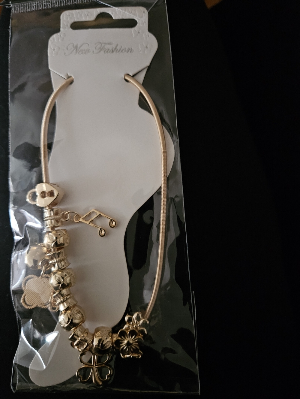Gold-Tone Charm Anklet with Floral Accents